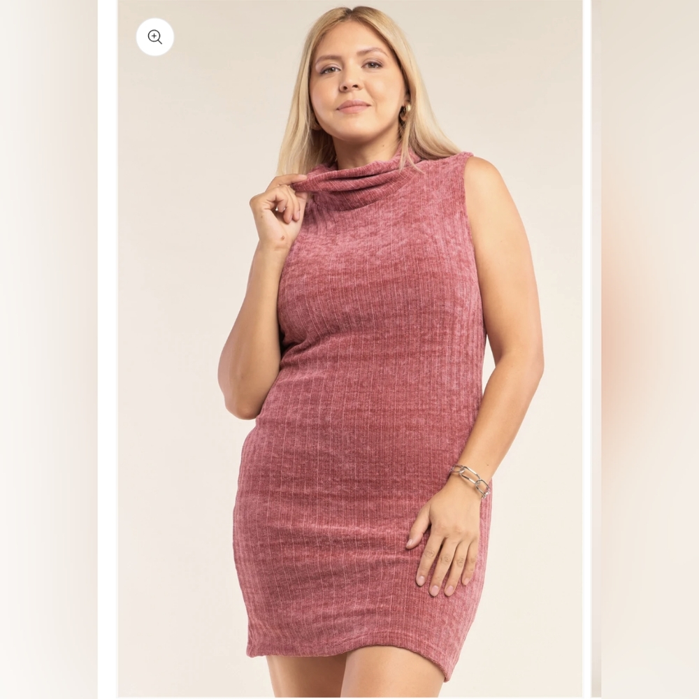 Plus Size Ribbed Knit Mini Dress - Picture 2 of 4